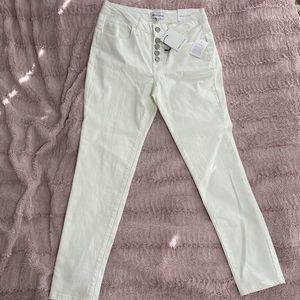 Button Fly Stretchy Jean High Rise Ankle Length